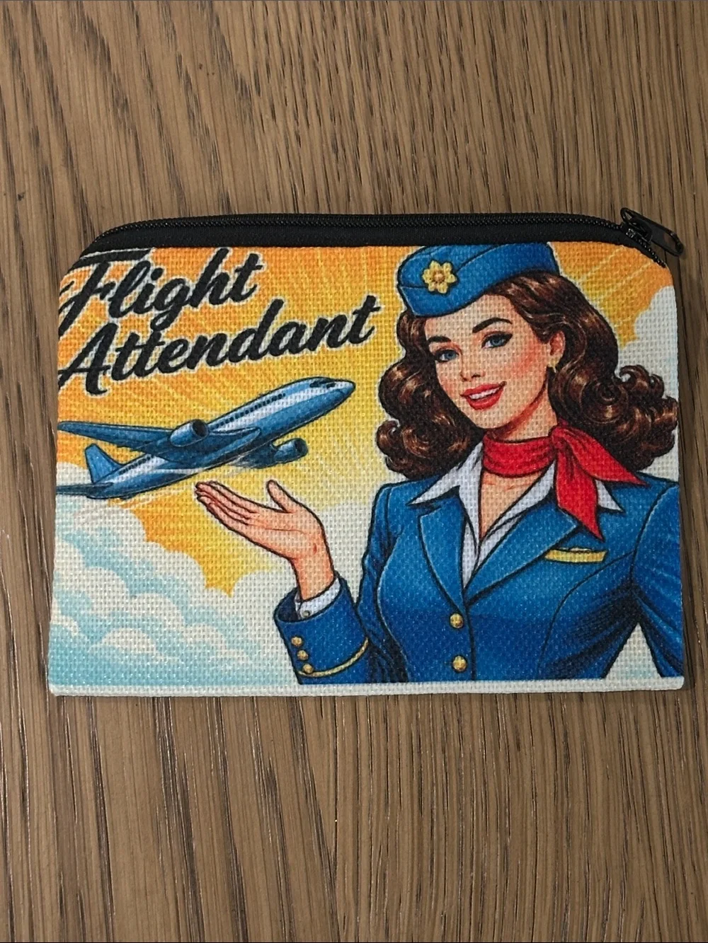 Flight Attendant Retro Canvas Zip Pouch - Blue